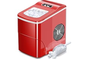 AGLUCKY Ice Makers Countertop with Self-Cleaning, 26lbs/24hrs, 9 Cubes Ready in 6 Mins, Portable Ice Machine with 2 Sizes Bullet Ice/Ice Scoop/Basket for Home/Kitchen/Office/Bar/Party, Red