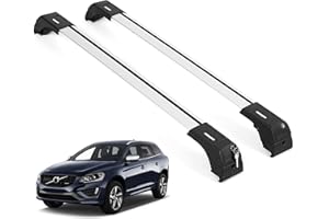 ERKUL Roof Rack Cross Bars for Volvo XC60 2009-2017 | Aluminum Crossbars with Anti Theft Lock for Rooftop | Compatible with Flush Rails - Silver