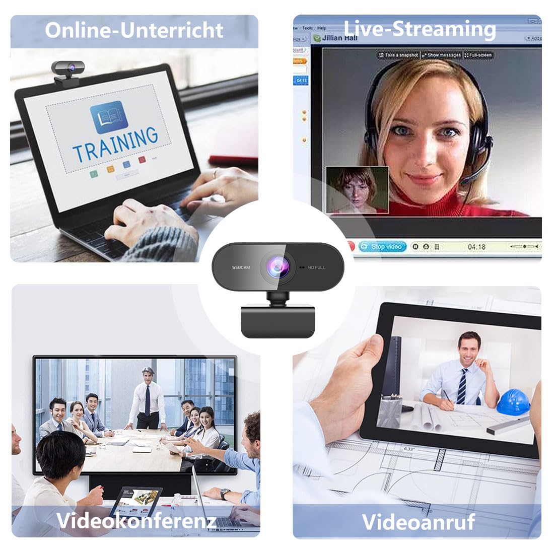 DDKJ Webcam Full HD, 1080P Webcam mit Mikrofon, Streaming Kamera Unterstützt 360° horizontale Drehung, Kamera für PC, Web Cam Plug & Play, USB Facecam für PC/Laptop, Gilt für Linux/Windows/Mac OS 2