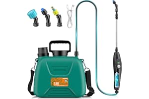 BROKELIT Battery Powered Sprayer 1.58 Gallon-Rechargeable Handle,Retractable Wand,Adjustable Shoulder Strap,Electric Sprayer with 3 Mist Nozzles(5 Spray Modes),Garden Sprayer for Lawn,Garden and Cleaning