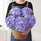 JINWOE 5Pcs Puple Artificial Silk Hydrangea Flowers, 20Inch Large Lifelike Faux Hydrangea with Stems Bouquet for Home Table Centerpieces Wedding Baby Shower Garden Party Decoration