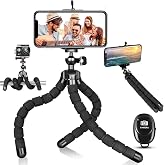 Flexible Tripod with Wireless Remote, Portable Mini Phone Tripod for iPhone Android, GoPro &amp; Small DSLR Cameras, Metal &amp; Rubber Coating, Ideal for Travel Vlogging Selfies
