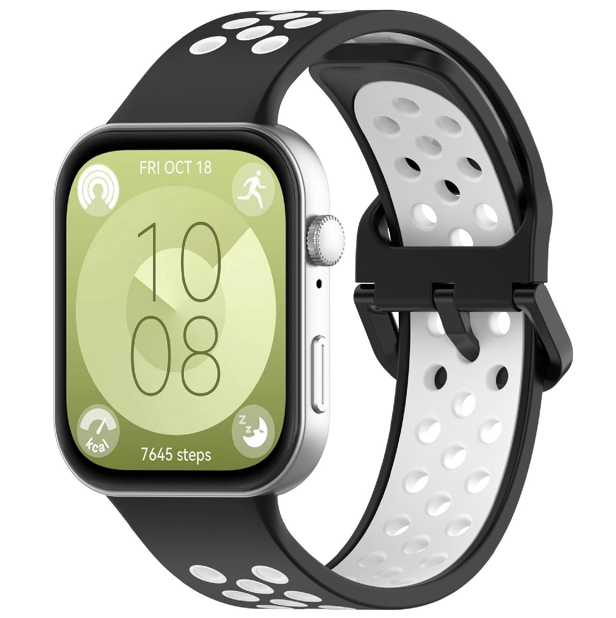 GIOPUEY Strap Compatible with Huawei Watch Fit 3/4/4 Pro, Soft TPU Watch Strap Replacement [color stitching design] - Black/White