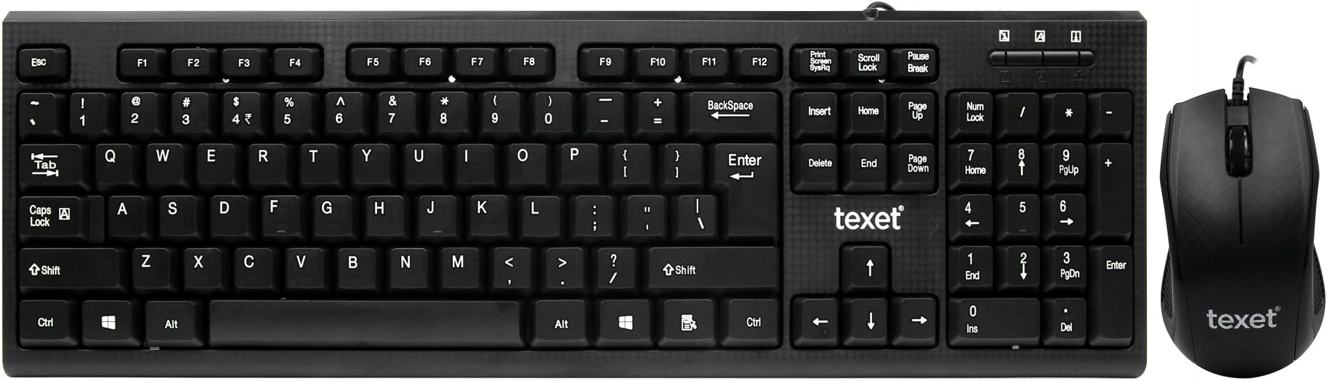 TEXET UK | Wired Keyboard Mouse Combo | Ultra Slim Keyboard | Fade Proof UV Keycaps | Plug and Play | Water Resistant | 2 Years Warranty | Rupee Symbol