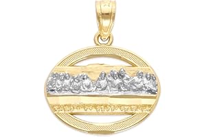 ICE ON FIRE JEWELRY 10k Real Solid Yellow Gold Last Supper Pendant, Dainty Two Tone Religious Charm Jewelry of Christ