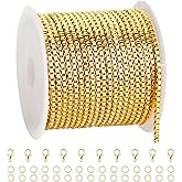SMYHTGLIF 16.4 Feet Box Chain for Jewelry Making 18K Gold Plated Brass Jewelry Making Chains DIY Craft Chain Bulk