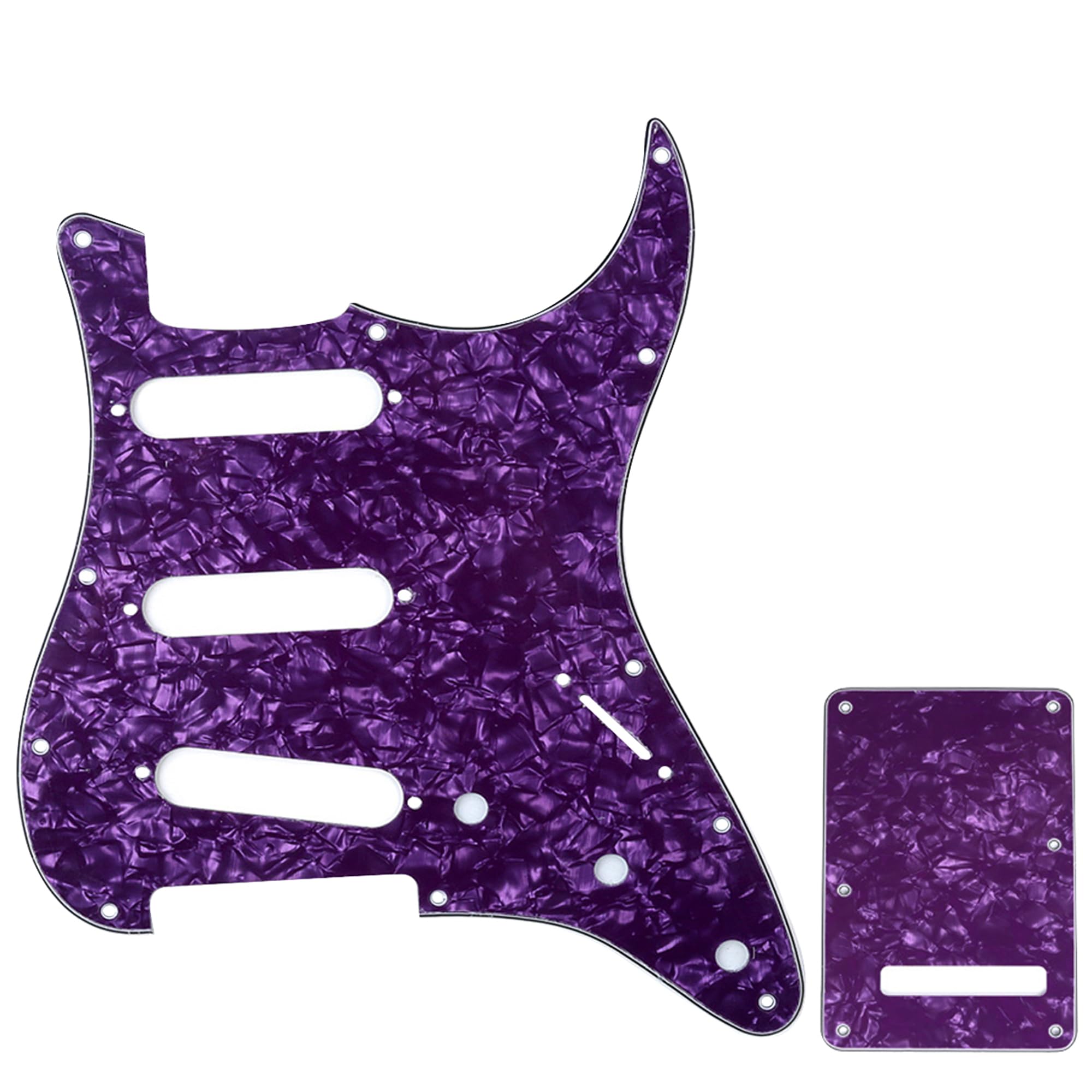 Musiclily SSS Strat Pickguard and Back Plate Set for Fender USA/Mexican Standard Stratocaster Modern Style Electric Guitar, 4Ply Purple Pearl