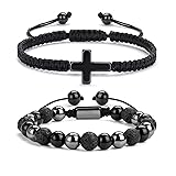 Vinswet 2pcs Cross Beaded Bracelets for Men,8mm