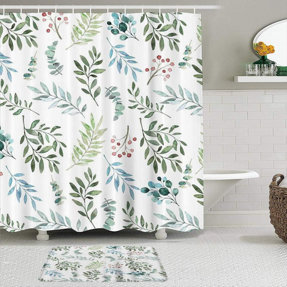 LnimioHOX Shower Curtain Sets with NonSlip Rugs,Green