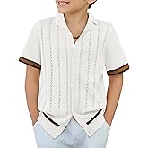 Arshiner Boys Knit Shirts Short Sleeve Button Down Shirt Vintage Fashion Casual Summer Beach Shirts for Kids 4-13 Years