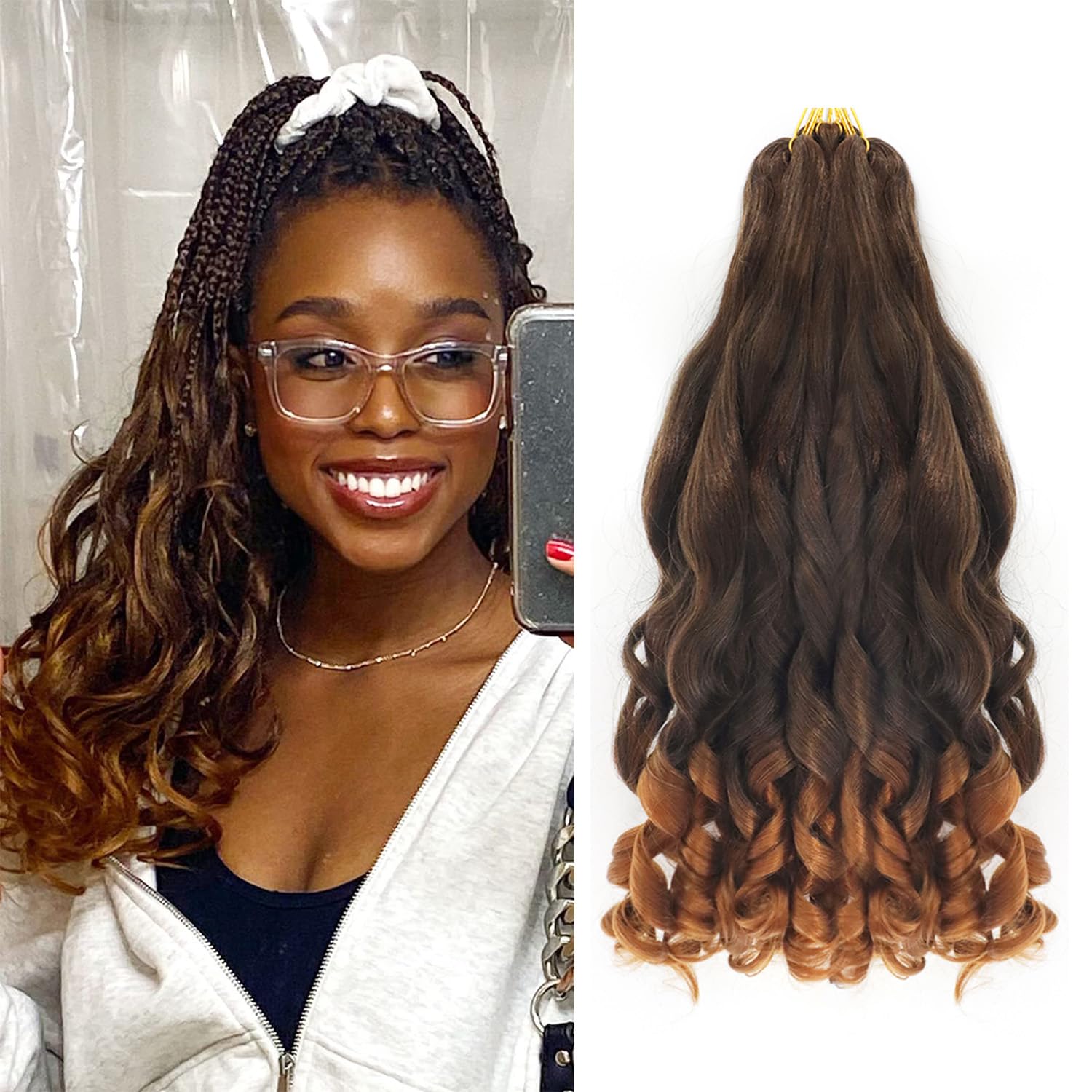 14 inch French Curl Braiding Hair 8 Pc crochet braids hair extensions Curl Braids Crochet Hair expression hair french curl braiding hair Extensions Pre Stretched Bouncy Braiding Hair(14 Inches, T30). — image 1
