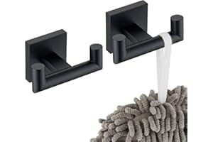 KOKOSIRI Robe Hook Bathroom Double Towel Coat Hooks Matte Black for Bath Kitchen Wall Mounted, 2 Pack Stainless Steel B1015BK