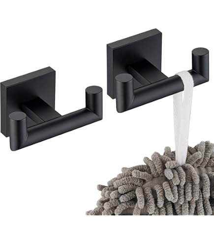FRANKLIN BRASS Gainesville (1-Pack) Towel Hooks Matte Black Double Bathroom J Hooks Wall Mounted for Robes & Towels Hand Towel Hook Holder Kitchen, Bathroom Accessories GNV35-MB, Robe & Towel Hooks