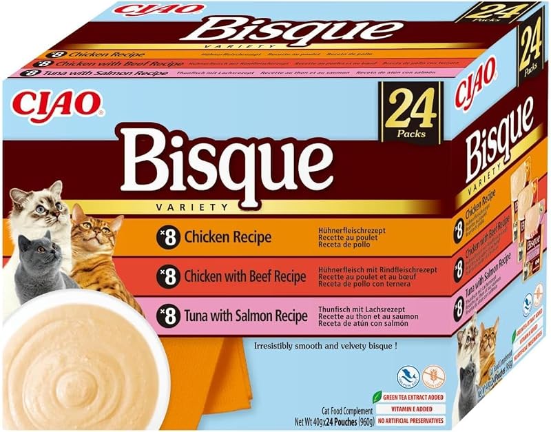 Ciao Bisque, Nassfutter für Katzen mit Huhn und Thunfisch, 24x40g