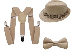 KDVOG 1920s Great Gatsby Gangster Newsboy Hat Cap Costume Accessories, Kids Boys Suspenders and Bow Tie Set Adjustable Y Back