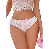 SHENHE Women's Satin Bow Panty Lace Trim Low Rise Cute Bikini Underwear Silky Panty Brief