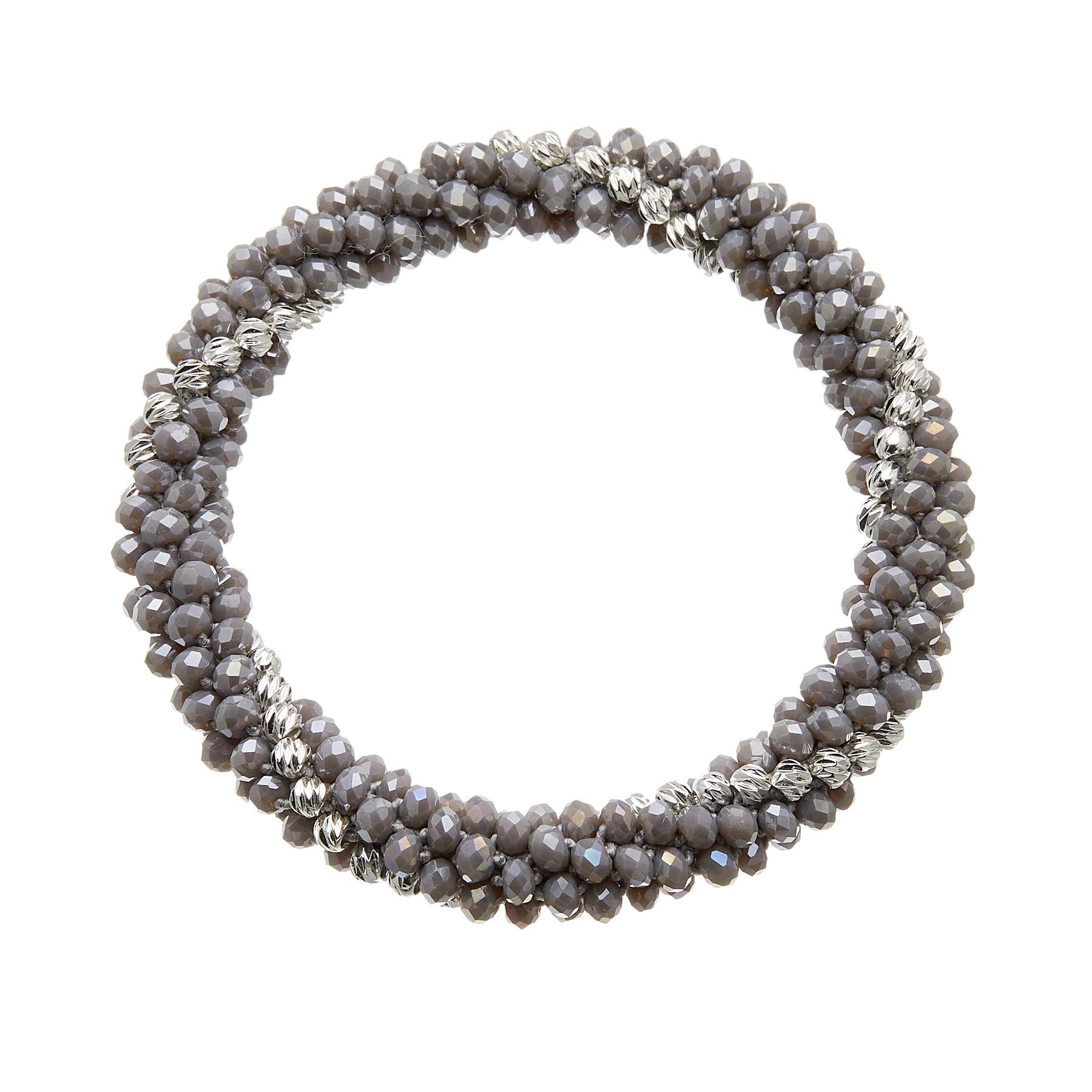 Bello London Beaded Stretch Bracelet with grey glass rondelle and silver beads - Rae G06