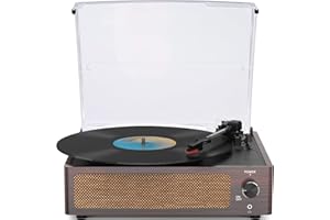 WOCKODER Vinyl Record Players Turntable with Built-in Two Speakers Belt-Driven All-in-one Retro Turn tables 3 Speed 3 Size LP Phonograph BT Wireless Bluetooth Receiver Headphone AUX-in RCA Vintage Red