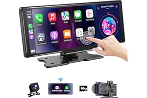 M CARKUMI Wireless Carplay Screen for Car with 2.5K Dash Cam Android Auto Screen 10.26" HD IPS Apple Carplay Screen Support Bluetooth,Mirror Link, Voice Control, GPS Navigation, 1080P Backup Camera+ 64G TF Card