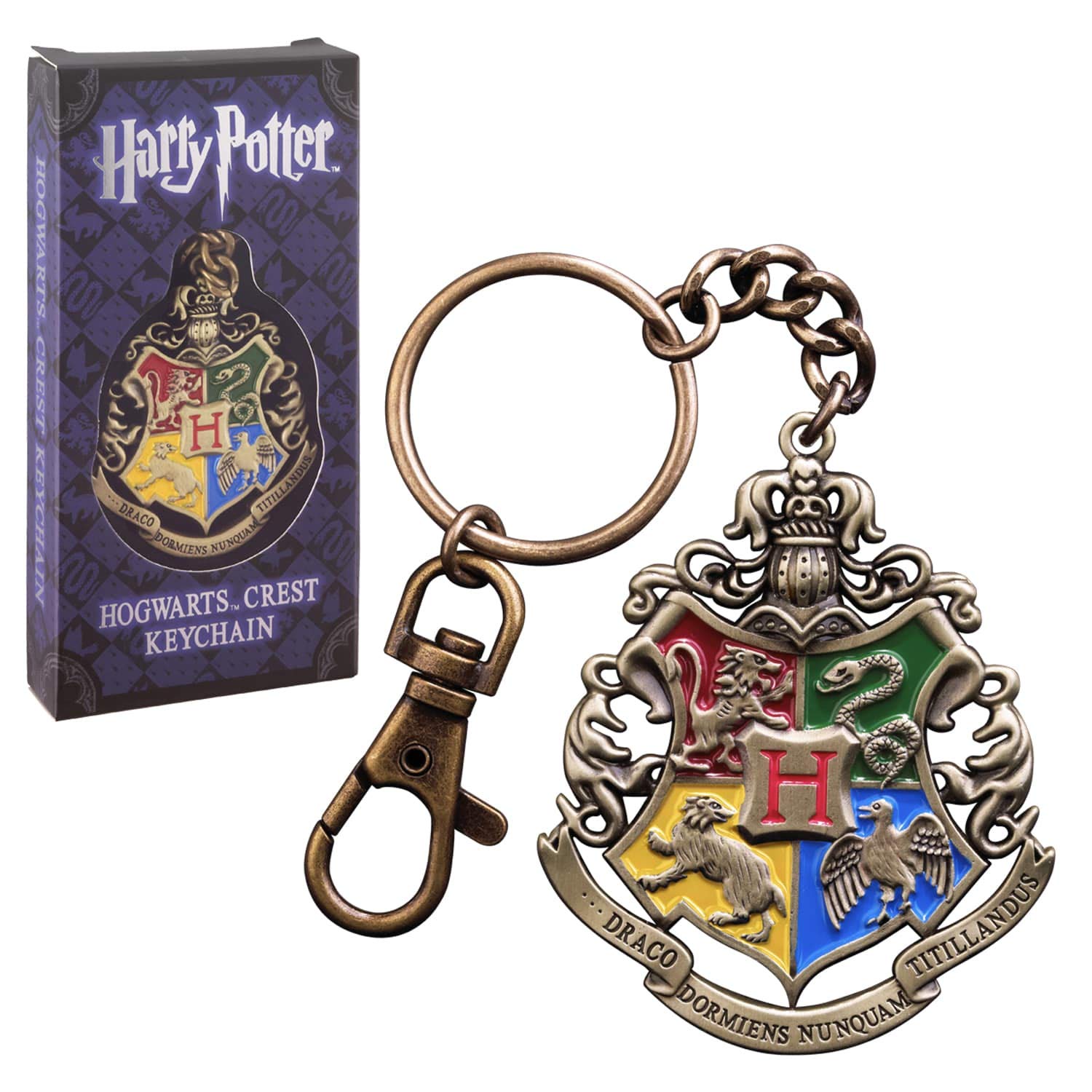 The Noble Collection Harry Potter Hogwarts Crest Keychain - 2in (4.5cm) Hand-enamelled Hogwarts School Keychain - Harry Potter Film Set Movie Props Gifts Merchandise, Multi, M