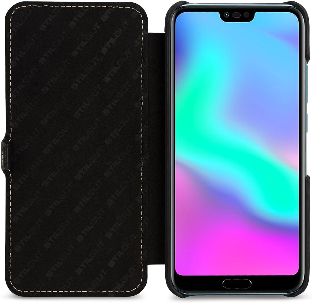 StilGut Book Type Leather Case Compatible with Huawei Honor 10. Side Flip Case Genuine Leather Black with Clip - Image 3