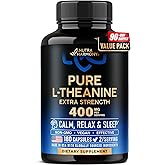 L Theanine 400 mg | L-Theanine Stress Relief | Extra Strength Supplement | Made in USA | Relaxation, Sleep & Calm Support | For Men & Women | Plant Based, Non-GMO & Gluten-Free | 180 Vegan Capsules