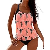 SHESHOW Cowgirl Style Tankini Swimsuits for Women Scoop Neck Ruched Blouson and Bottom 2 Piece Bathing Suits S-XXL