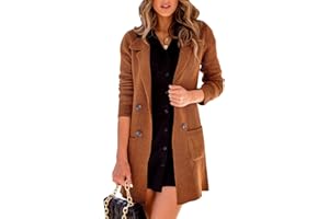Danedvi Women Open Front Lapel Collar Cardigan Button Down Long Sweaters Cardigan Solid Outerwear Coats