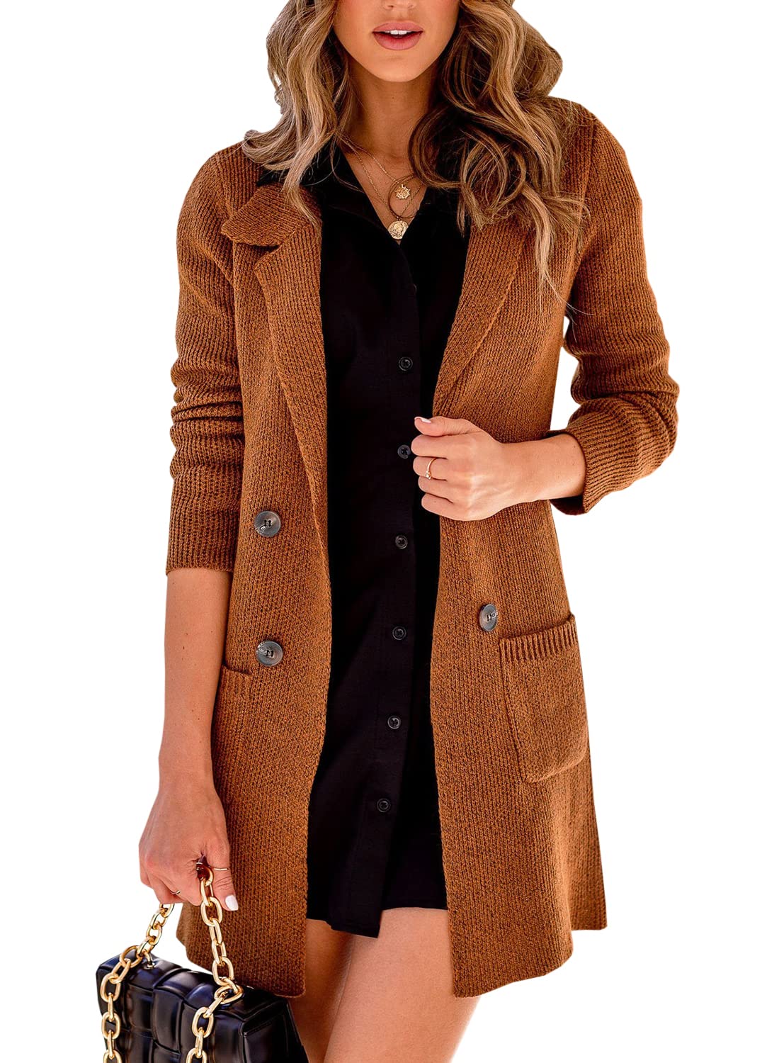 Double Take Printed Open Front Lapel Collar Cardigan with Pockets