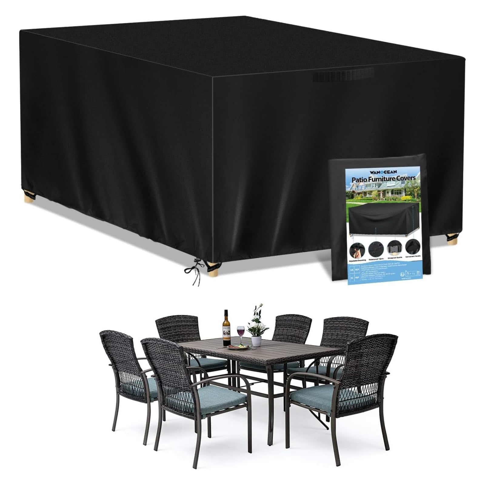 Wanocean Garden Furniture set Covers, Outdoor Patio Furniture Cover Waterproof 420D Oxford Anti-UV Tear-Resistant Rectangular Rattan Furniture Covers 160x130x90cm