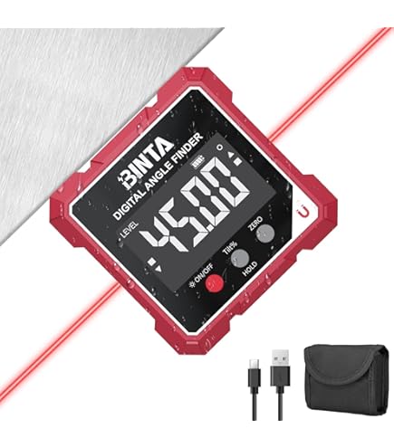 Digital Magnetic Angle Gauge With Laser – 3-in-1 Mini Level, Angle Finder & Inclinometer, Rechargeable, Backlit Display, For Woodworking, Table Saws, Picture Hanging