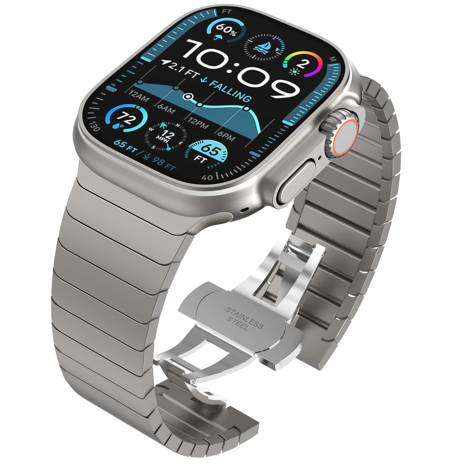 WINGLE 38mm 40mm 41mm 42mm(series 10 11) Compatible with Apple Watch Straps,Solid Stainless Steel Link Replacement Band Metal Wristband for iWatch Strap Series 11 10 9 8 7 6 5 4 3 2 1 SE, Titanium