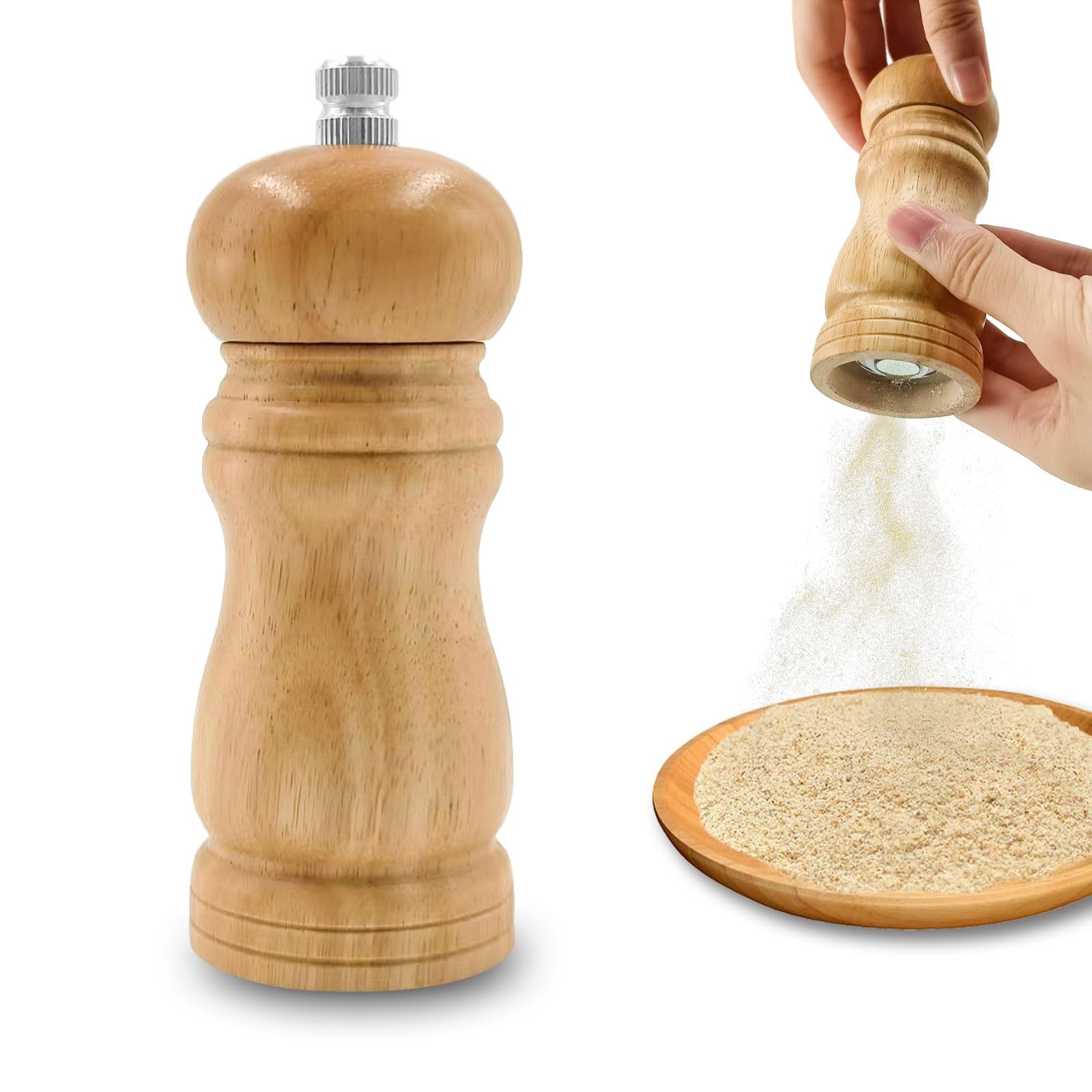 GLLBTPT Wooden Salt Pepper Grinder Refillable Salt & Peppercorn Shakers Adjustable Ceramic Mill,5 inches