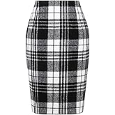 Sewius Women's Plaid Pencil Midi Skirt High Waist Zipper Bodycon Knee Length Skirt Fall Winter