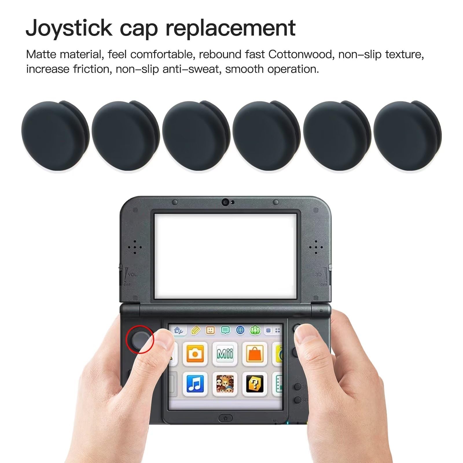 XSPANDER 6-Pack Analog Joystick Cap Thumb Stick Grip Cover Circle Pad Button Replacement Repair Part for Nintendo 3DS, 3DS XL, New 2DS, 2DS XL, 2DS, 3DS