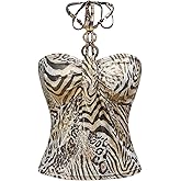 SOLY HUX Women's Leopard Print Halter Top Y2k Ruched Tie Backless Sleeveless Slim Fit Going Out Tops