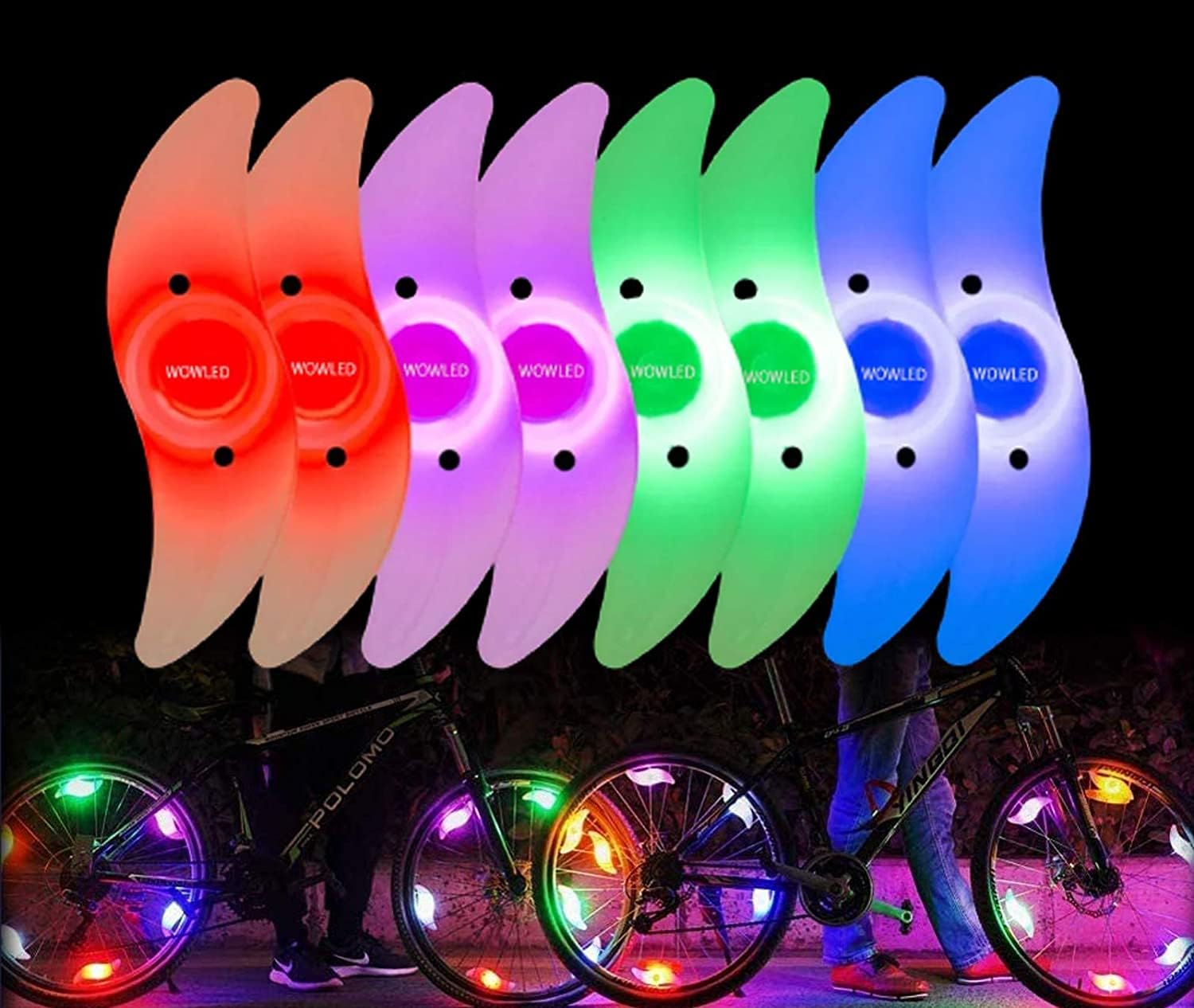 WOWLED 8pcs Bike Spoke Light Multicolour with Spare Batteries, Waterproof Easy Install Bicycles Wheel Spoke LED Lights Neon Tire Flash Lights with 3 Modes,for Cycling Decoration