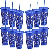 LemonRoad 12 Pcs Blue with Gold Ring Themed Party Favors 24 oz Plastic Tumblers with Straws and Lids Reusable Cartoon Theme Cup Gift for Birthday Party Decorations Travel Supplies