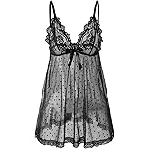 AIBINGGE Sexy lingerie Lace Babydoll Chemise, Black, Women's Sleepwear S-5XL