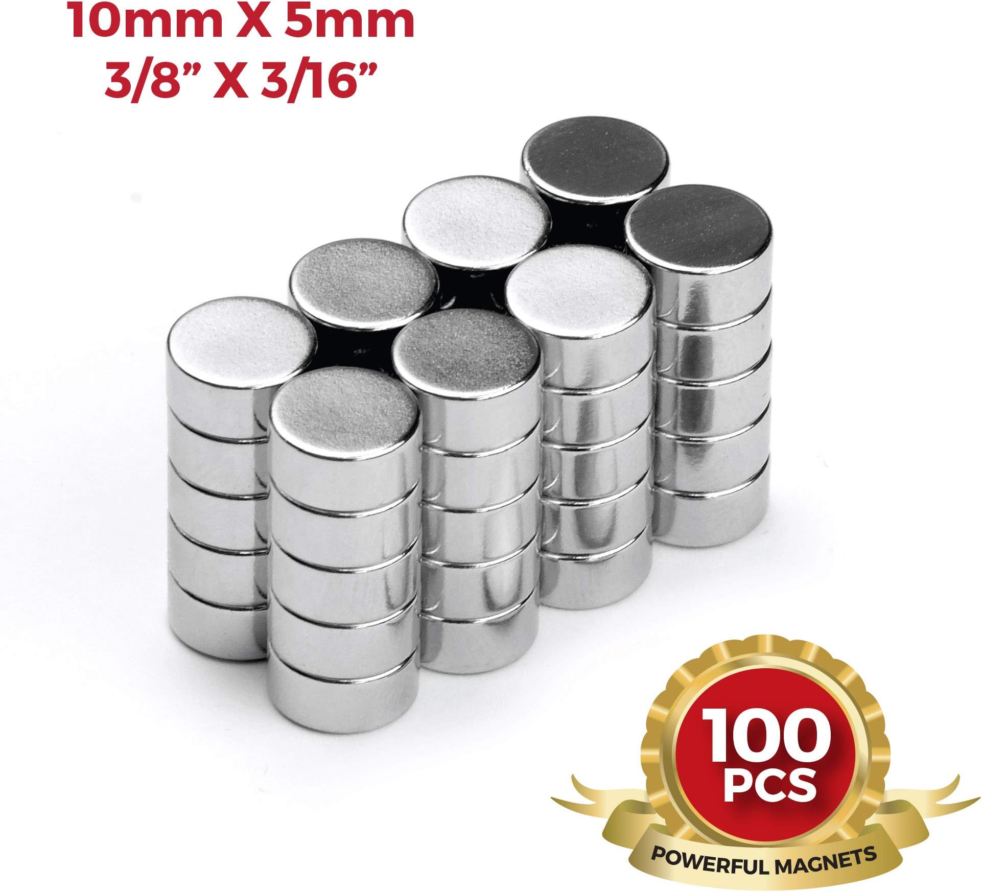 10mm x 5mm 3/8" x 3/16" Thin Multi-Use Round Disc Magnets for Refrigerator, Science, Crafts, Arts, DIY, Whiteboard by NEOGAUSS N52 (100)