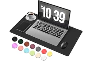 BLESWIN Desk Pad Protector, Leather & Suede Desk Mat, Non-Slip Desk Pad Mat, Large Mouse Pad, Waterproof Desk Blotter Mat, Desk Cover for Office, Home (Black, 23.6" x 13.7")