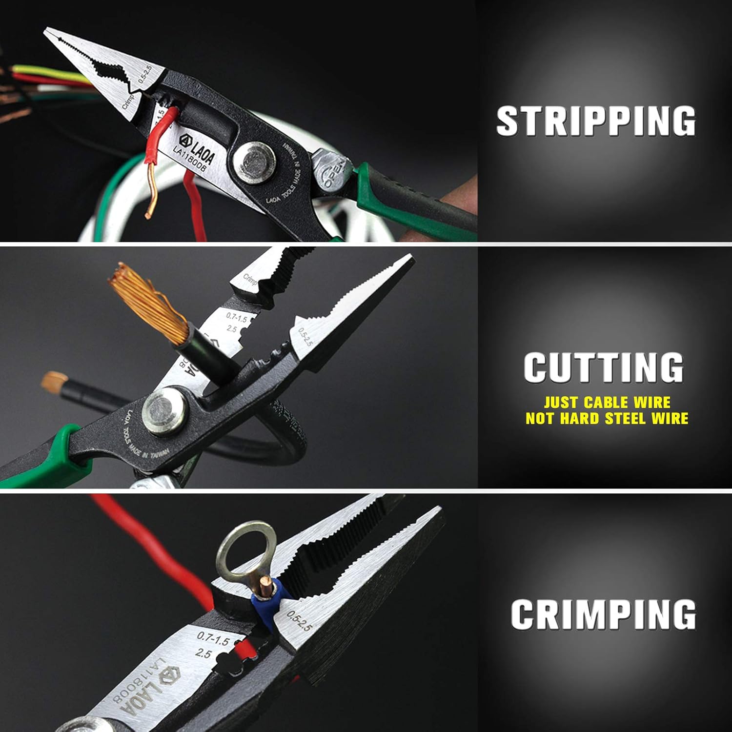 LAOA Needle-nose Pliers with stripper, wire cutter 8-Inch 6 in 1 Multi function 118008 - - 