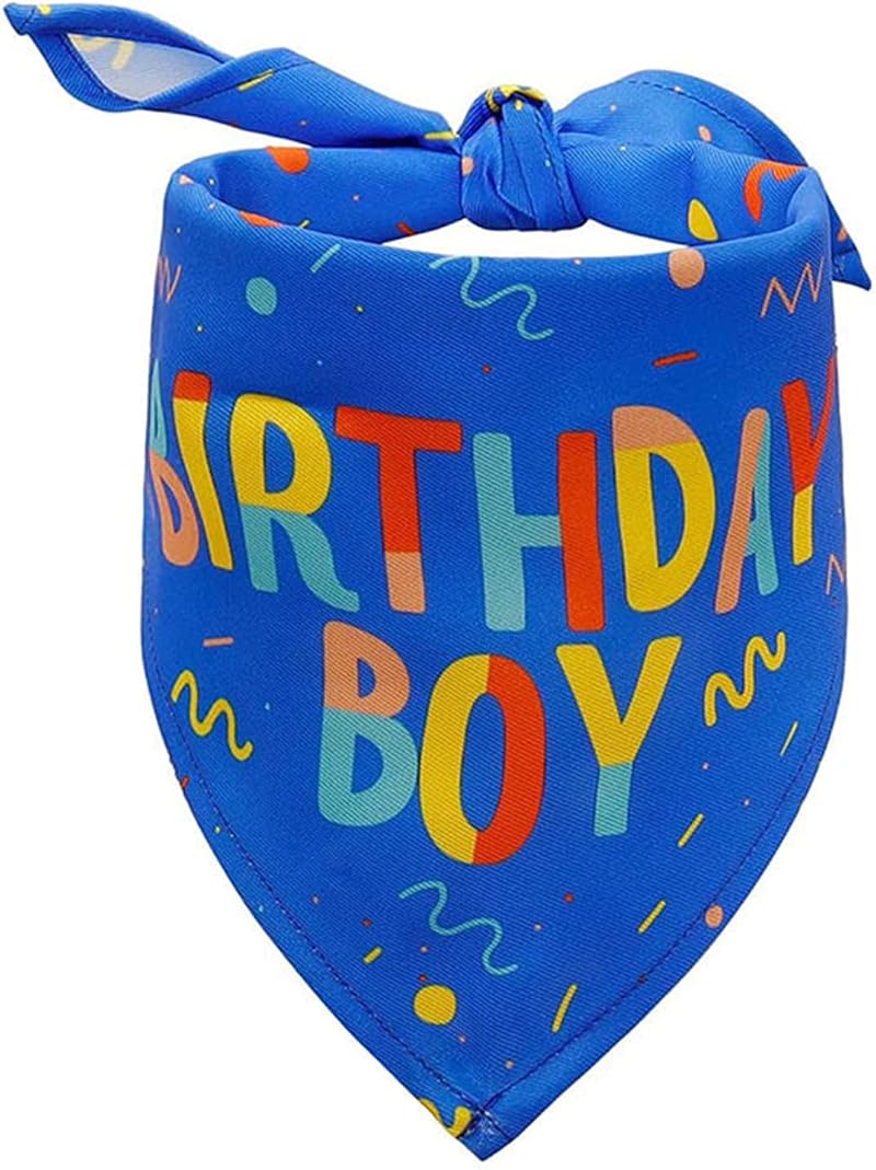 Pejlnd Dog Birthday Bandana Blue Cotton 79x32cm Large Party Scarf