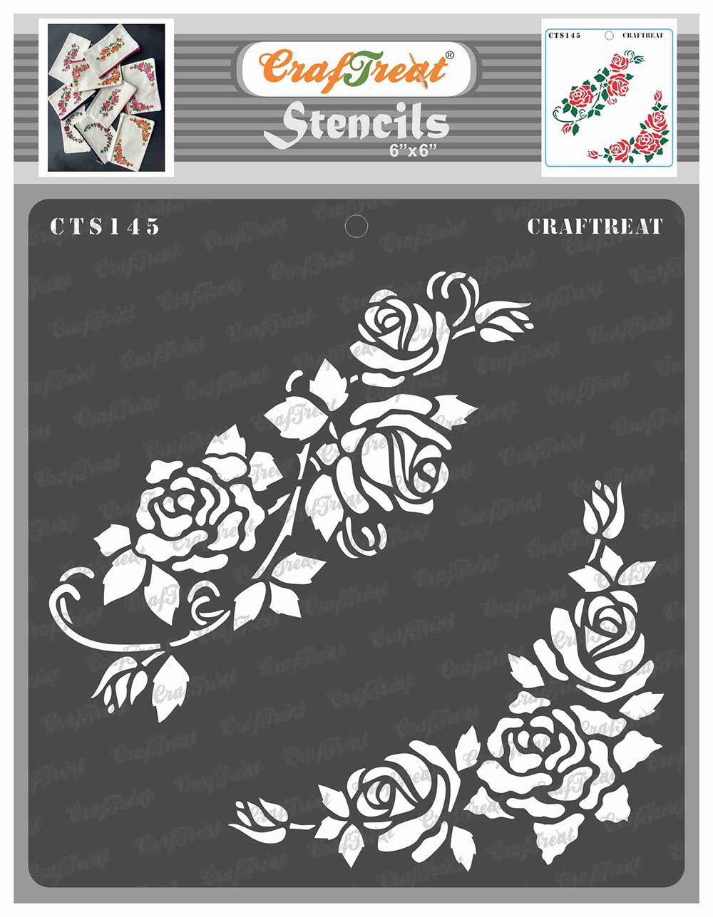 CrafTreat Reusable Rose Flower Stencils for Painting on Wood, Canvas, Paper, Fabric, Floor, Wall and Tile - Blushing Roses - 6x6 Inch - DIY Art and Craft Stencils for Painting Flowers