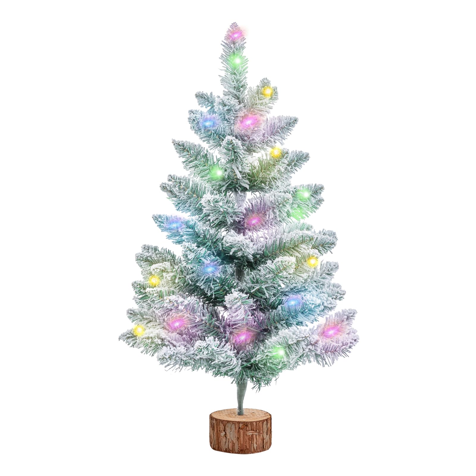 Photo 1 of 2FT Artificial Christmas Tree with Lights Green Tabletop Christmas Tree with Wooden Stand Lighted Battery Operated Snow Flocked Mini Xmas Pine Tree for Indoor Outdoor Holiday Home Decoration