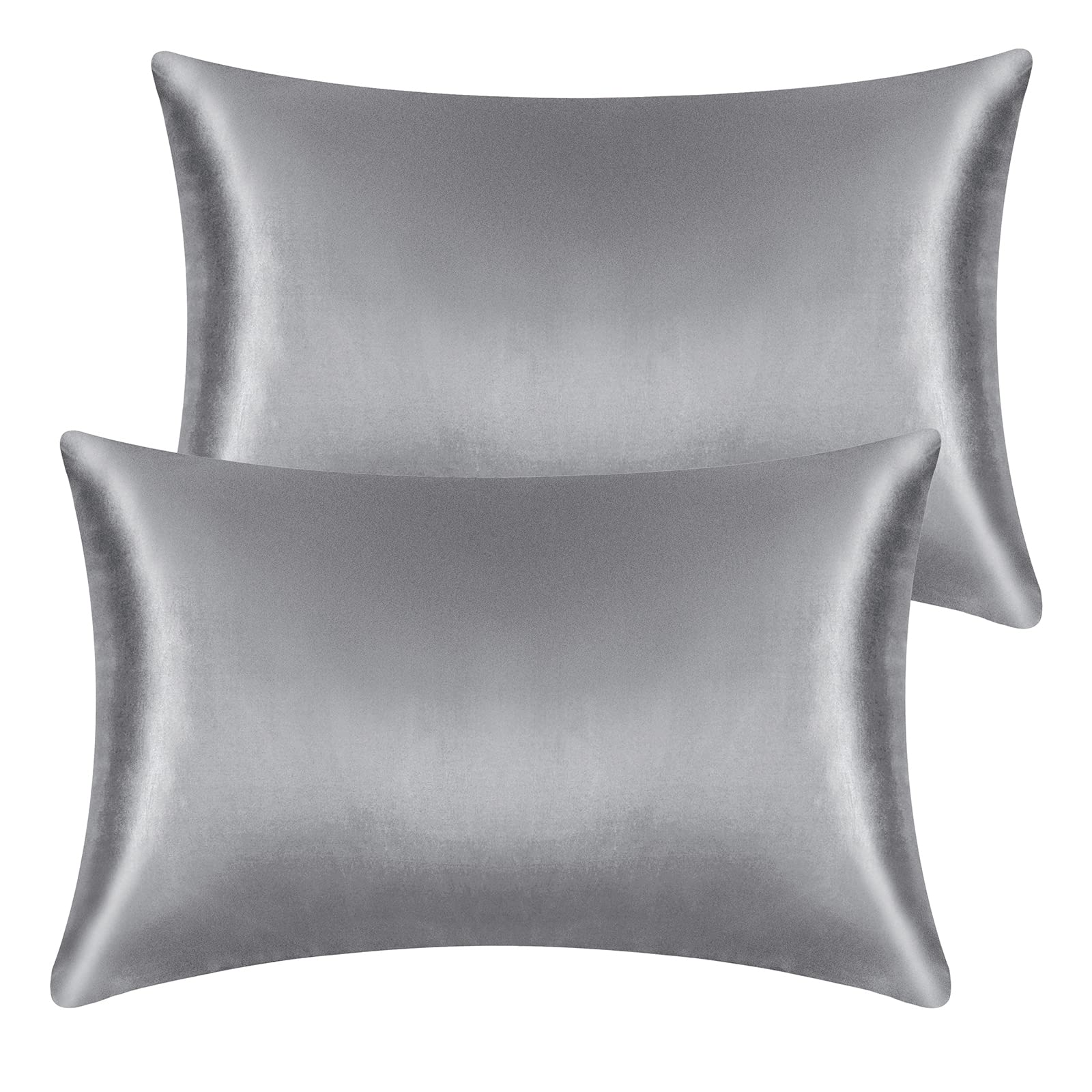 2 Pack Satin Pillowcases for Hair and Skin, Super Soft Silky Pillow Cases with Envelope Closure, Less Friction Less Wrinkles & Frizz (50 x 75cm, Silver Grey)