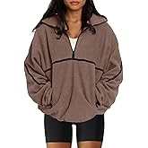 LASLULU Womens Half Zip Pullover Sweatshirt Sherpa Fleece Jacket Oversized Sweatshirts Warm Fuzzy Sweaters Pockets