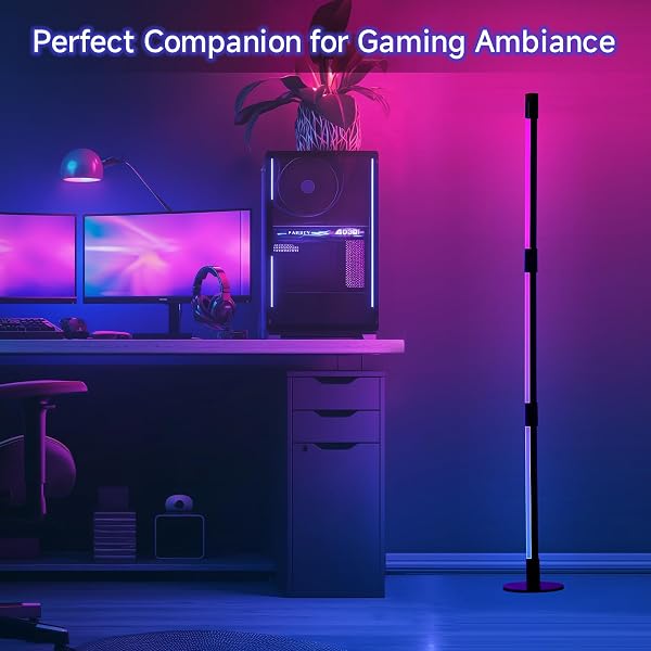 SANBEN CORNER FLOOR LAMP – BLACK RGB LED FLOOR LAMP WITH MUSIC SYNC AND 16 MILLION DIY COLORS, APP & REMOTE CONTROL, COLOR CHANGING MODERN SMART CORNER LAMP FOR BEDROOM LIVING ROOM