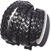 Cords Craft, 12mm 5 Ply Flat Braided Leather String Bolo Cord, Lace for Jewelry Making, Bracelets, Necklaces, Wraps, Crafts and Hobby Projects (Vintage Black, Roll of 2 Meters)