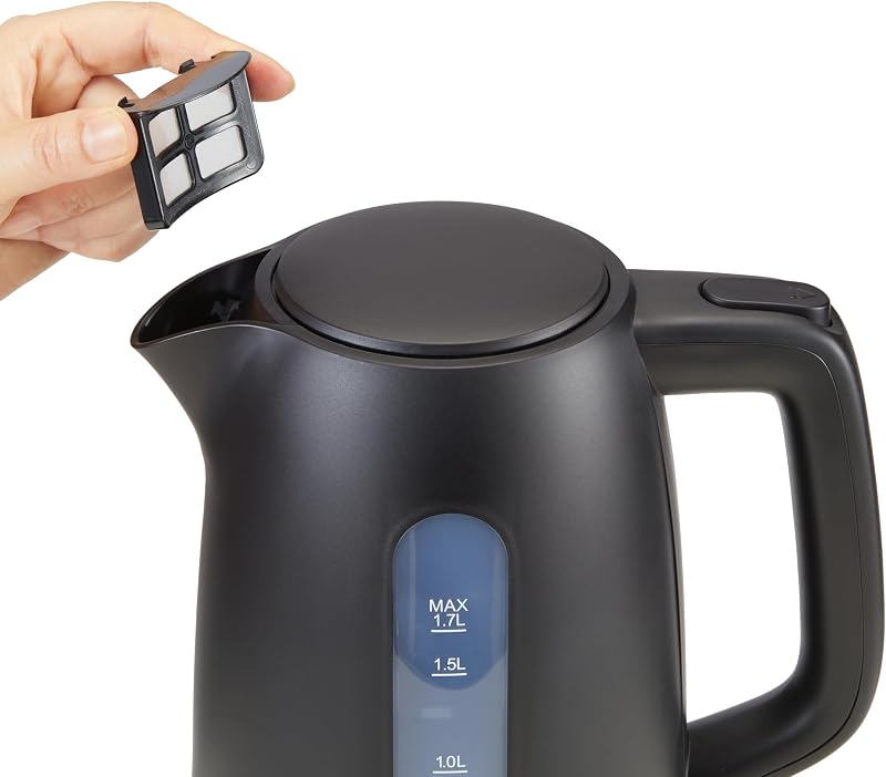 Wasserkocher 1,7L, 2200W, BPA-frei, 360° Basis, Automatische Abschaltung, Herausnehmbarer Kalkfilter, Mattschwarz